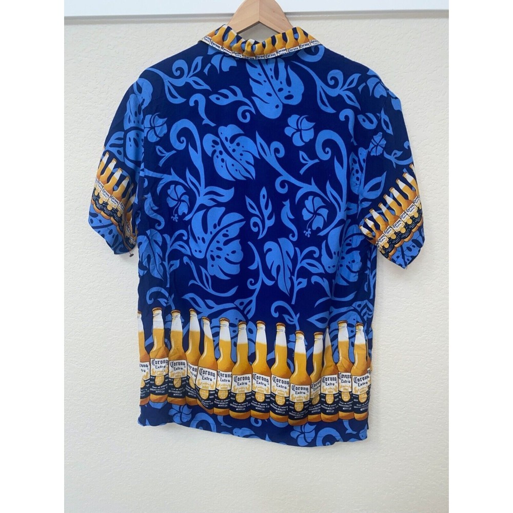 Corona Extra Hawaiian Shirt Men's L Blue Short Sleeve Hawaiian Camp Print - Picture 5 of 6
